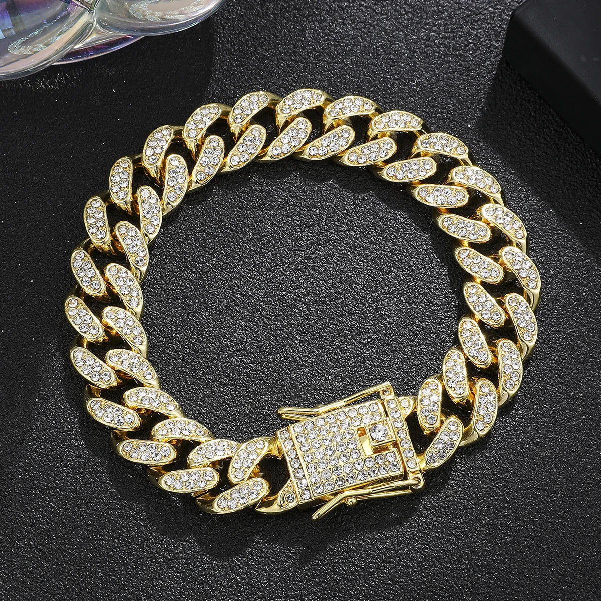 Lyxigt Iced Out kubansk länkkedja armband för män belagda kristaller hiphop-smycken rostfritt stål bling bling armband present