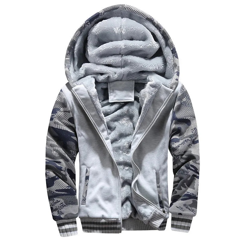 Herrvinterjackor Tjock Varm Jacka Märkes Sportkläder Kappa Byxor Enfärgad Fleece Dragkedja Huva Långärmad Herr Ytterkläder
