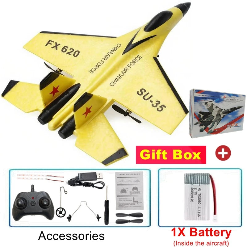 Fjärrstyrt flygplan SU35 RC-flygplan skumflygplan med LED-ljus 2.4G radiostyrt EPP jaktflygplan utomhusflygning leksak present