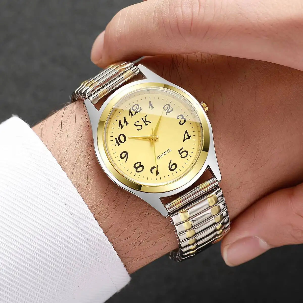 Moderiktiga herrklockor med elastiskt band och arabisk urtavla, kvartsarmbandsur, Reloj Hombre (utan låda)