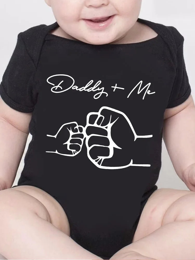 Nyfödda Baby Pojkar Flickor Kläder Spädbarn Tecknad Pappa och Jag Tryck Rolig Kortärmad Bodysuit Sommar Romper Spädbarn Jumpsuit