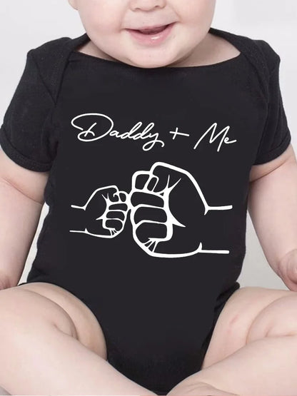Nyfödda Baby Pojkar Flickor Kläder Spädbarn Tecknad Pappa och Jag Tryck Rolig Kortärmad Bodysuit Sommar Romper Spädbarn Jumpsuit