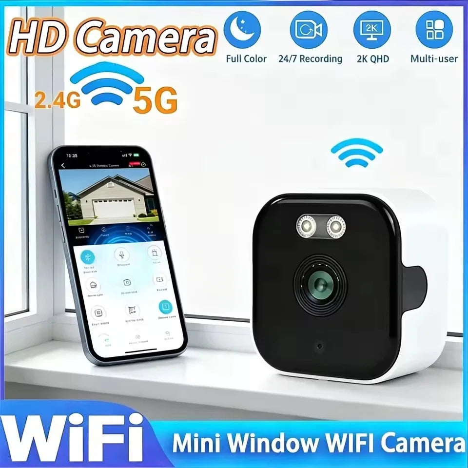 Minifönsterkamera ersätter utomhuskameror 2.4/5GHz WiFi-kamera 3MP-upplösning Fullfärgs nattseende genom fönsterkamera