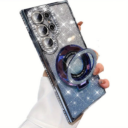 Lyxigt sidoskärande diamantglittermagnetiskt stativ för SamsungGalaxy S26 S25 S24 S23 FE S22 Ultra Plus-serien Edge Strass