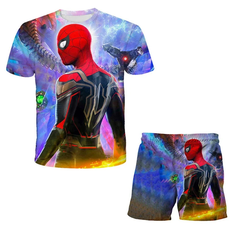 Kids Unisex Marvel Tshirt Set Summer Game Print Superhero Clothes Hulk Iron Man Short Sleeve Pants 2 Piece