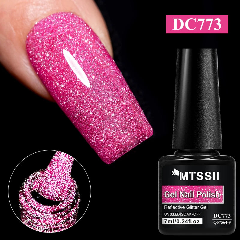 7ml Champagne Guld Silver Reflekterande Nagelgellack Glittrande Skinande Glitter Rosa Röd Nageltillbehör Semi-permanent Gellack