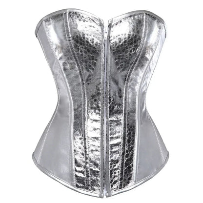 Dam Konstläder Glänsande Guld Silver Överbystkorsett Burlesk Bustier Body Shaper Steampunk Korsett Topp Plus Storlek