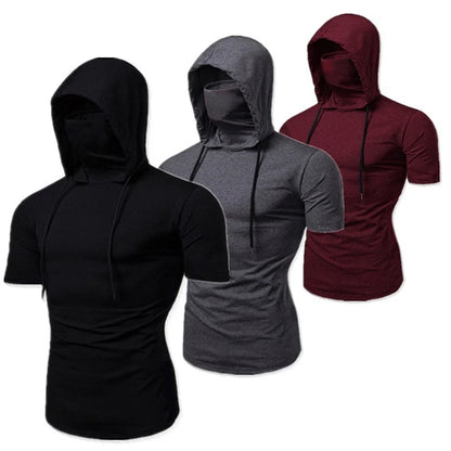 Herr Gym Tunn Hoodie Kortärmad Hoodies Med Mask Tröja Casual Splice Stor Mask Hoodie Tröja Cykling