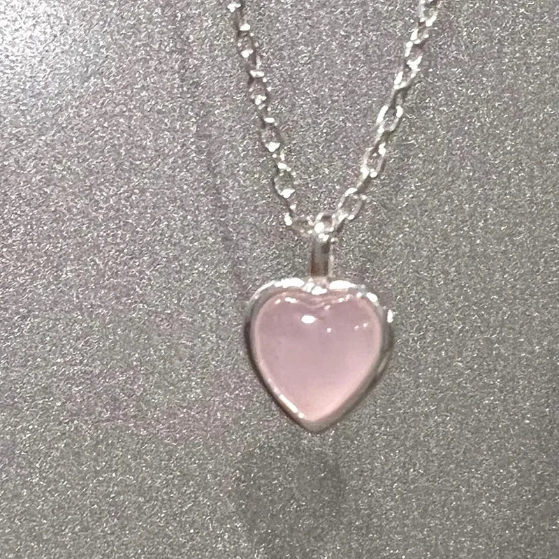 Nytt sött charm 925 sterlingsilver rosa hjärta kristallhänge halsband för kvinnor flickor nyckelbenskedja smycken accessoarer gåva