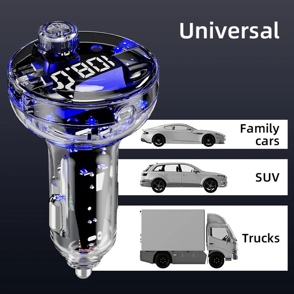 Bluetooth 5.3 FM-sändare USB Typ-C Dubbel billaddare Handsfree-samtal MP3-spelare Omgivningsljus Universell för Bil Lastbil SUV