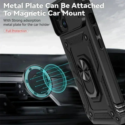 Ringstativ Roterande Skjutkameralins Militärklassat Pansarskal för iPhone 17 16 E 14 13 12 11 15 Pro Max Plus Mini Skal