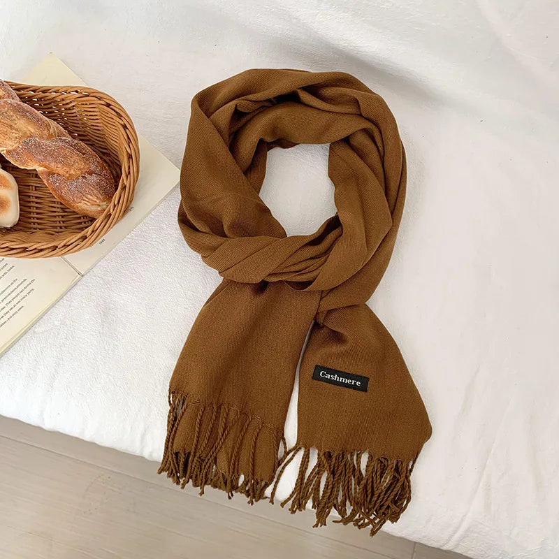 Vår och höst enfärgad halsduk kvinnor koreansk mode kashmir mjuk vinter varm halsduk hijab kvinnlig lång pannband sjal wrap