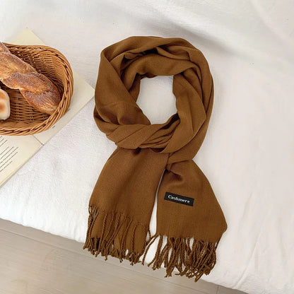 Vår och höst enfärgad halsduk kvinnor koreansk mode kashmir mjuk vinter varm halsduk hijab kvinnlig lång pannband sjal wrap