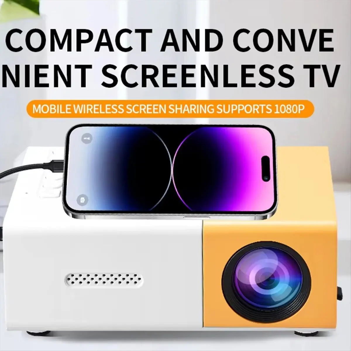Delighted - Bärbar miniprojektor med stöd för Full HD 1080P - Inkluderar fjärrkontroll, USB-driven, perfekt för smartphones