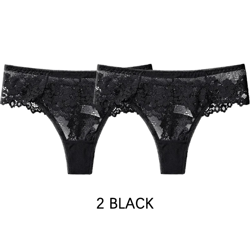 Meet’r Dam 2 st. trosor Sexiga frestelse spetsunderkläder G-stringtrosor Intima trosor Thongs Damtrosor med låg midja och T-rygg