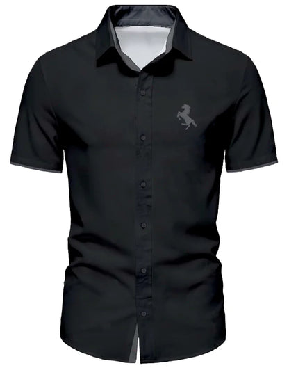 Herr sommar minimalistisk kortärmad skjorta trendig svart hästlogotyp kontrasterande T-shirt herrpresent