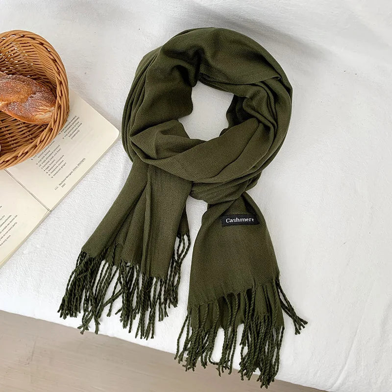Vår och höst enfärgad halsduk kvinnor koreansk mode kashmir mjuk vinter varm halsduk hijab kvinnlig lång pannband sjal wrap