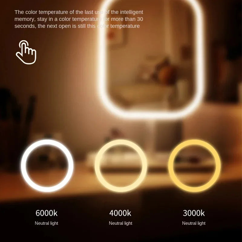 Unik designer sminkspegel tre färger LED-ljus sminkspegel touchkontroll skrivbordsspegel sovrumsspegel