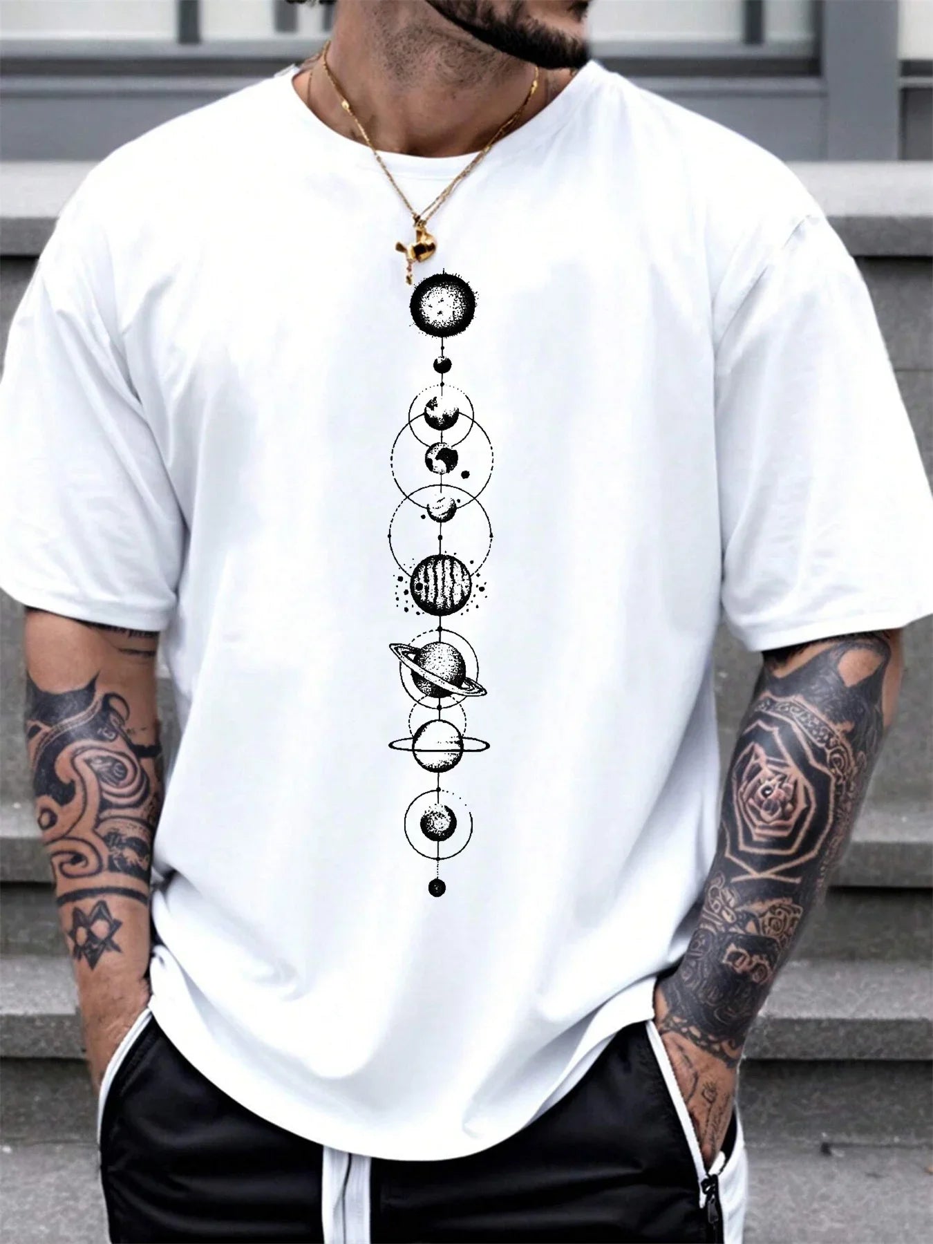 Rymdplanettryck Rund hals Herr Dam Ren bomull Kortärmad Gata Casual Trendig Sport Lös T-shirt Sommarskjorta Kläder
