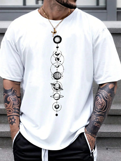 Rymdplanettryck Rund hals Herr Dam Ren bomull Kortärmad Gata Casual Trendig Sport Lös T-shirt Sommarskjorta Kläder