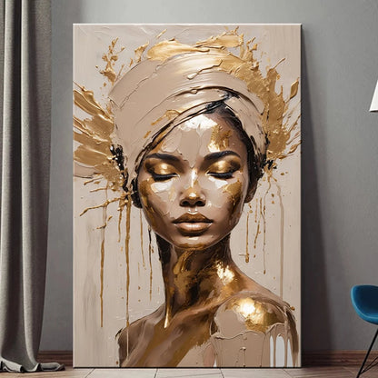 Guldfolie Mode Kvinna Porträtt Poster Tryck För Vardagsrumsinredning Asbtract Figur Blommig Kvinna Canvastavla Modern Väggkonst
