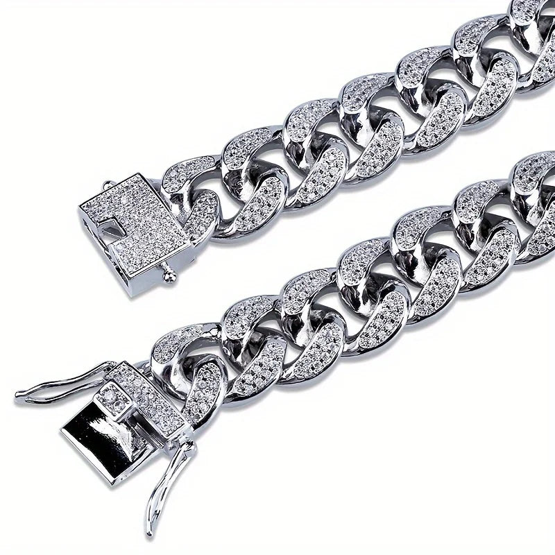 Lyxigt Iced Out kubansk länkkedja armband för män belagda kristaller hiphop-smycken rostfritt stål bling bling armband present