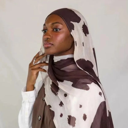 Lång sidenhalsduk för kvinnor i satin, moderiktig akvarell batiktryckt halsduk för dagliga hijab-huvudbonader