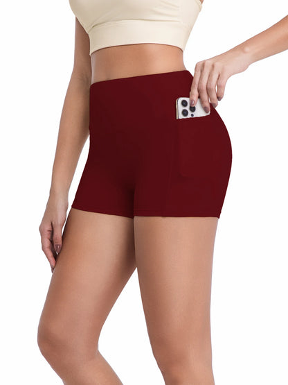 Yogashorts med hög midja och fickor för kvinnor, 7,5 cm mjuka biker-shorts med naken känsla, magkontroll och rumplyftande träning
