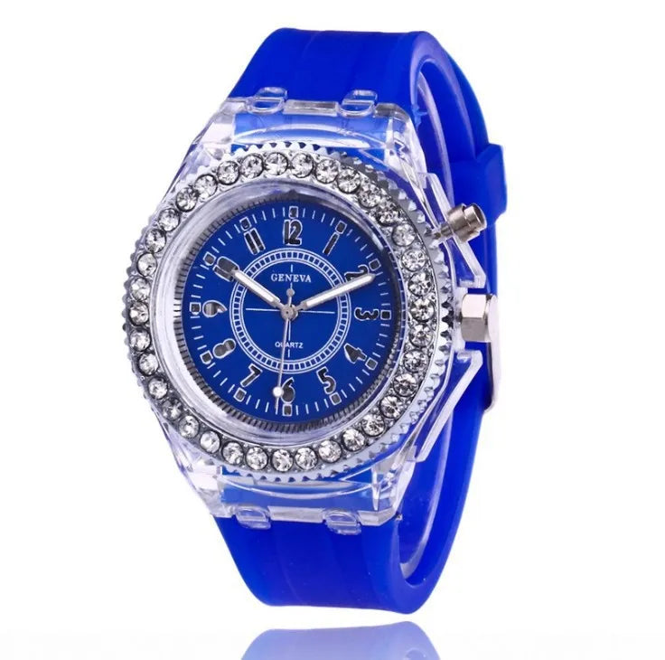 LED-ljusblixt lysande klockor kvinnor män pojkar flickor silikon armbandsur mode strass klocka barn barn relogio saati