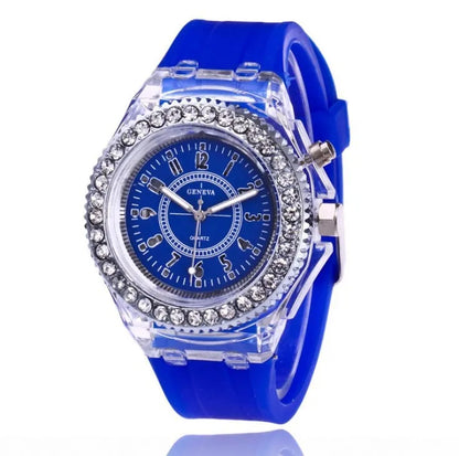 LED-ljusblixt lysande klockor kvinnor män pojkar flickor silikon armbandsur mode strass klocka barn barn relogio saati