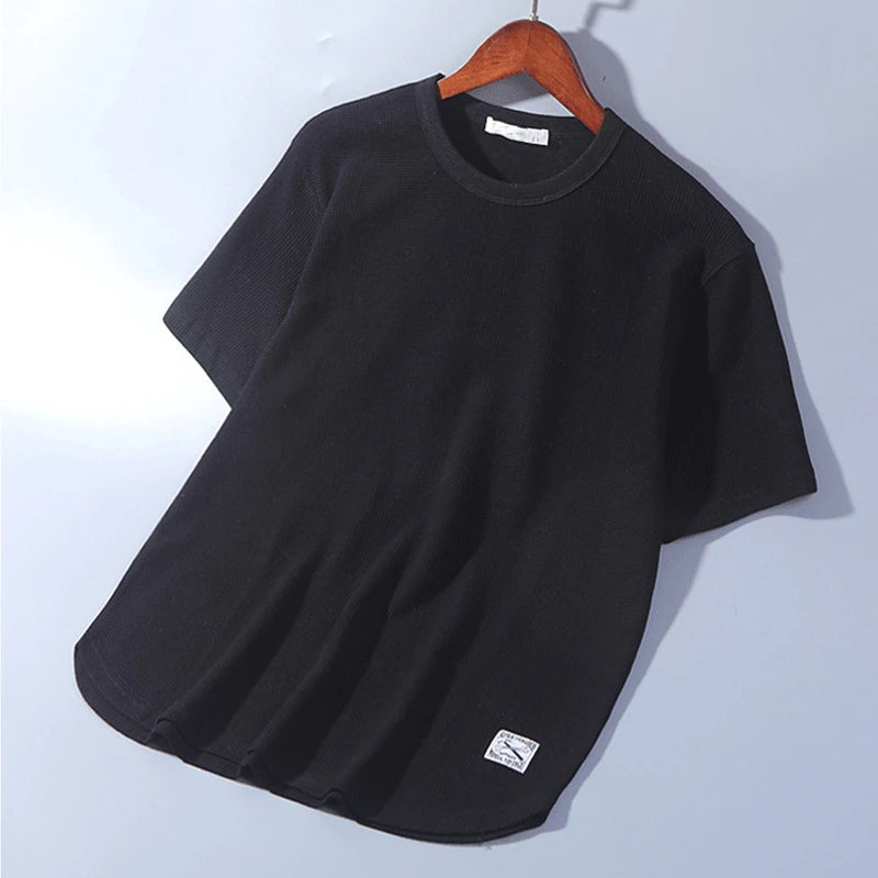 5XL Enfärgade Våffelt-shirts för Herr Casual Märkeskvalitet Kortärmade Herrt-T-shirts Nya Sommarmode Designertoppar Herr