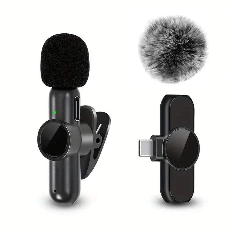 Trådlös Lavalier-mikrofon med vindtätt skydd Ljud- och videoinspelning Mini-mikrofon för iPhone Android Mobiltelefonmikrofon