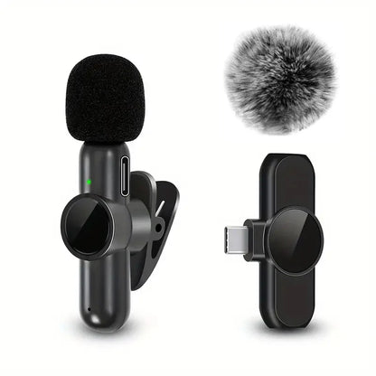 Trådlös Lavalier-mikrofon med vindtätt skydd Ljud- och videoinspelning Mini-mikrofon för iPhone Android Mobiltelefonmikrofon