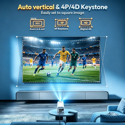 XGODY 4K 1080p LED-projektor med 12000 lumen ljusstyrka, WiFi 6 Bluetooth 5.0 bärbart hemmabiosystem för underhållning