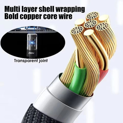 240W Nylonkabel USB Typ C Supersnabb Laddningskabel För Samsung Xiaomi Huawei Honor LED Digital Display Snabb Laddare Datakabel
