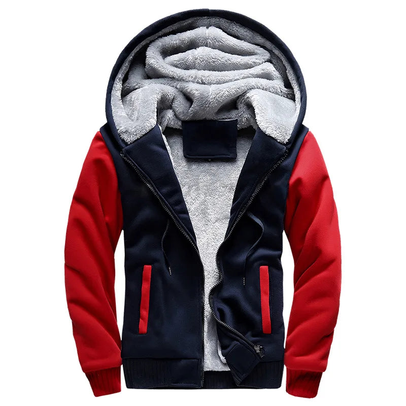 Herrvinterjackor Tjock Varm Jacka Märkes Sportkläder Kappa Byxor Enfärgad Fleece Dragkedja Huva Långärmad Herr Ytterkläder