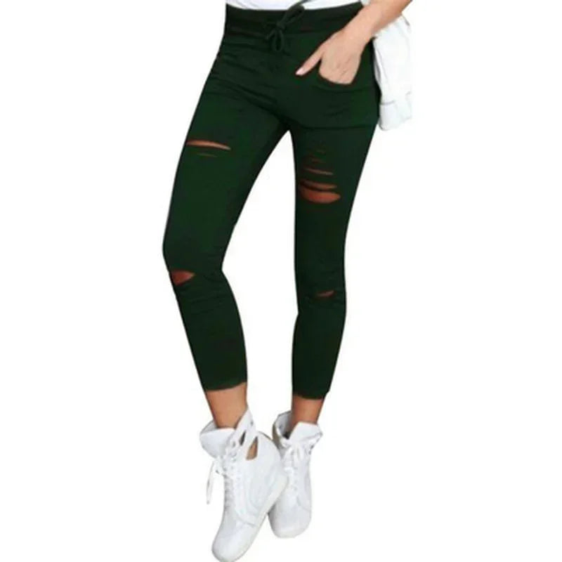 Slitna jeans för kvinnor Stora storlekar Slitna byxor Stretchiga pennbyxor Leggings Damjeans Damjeans