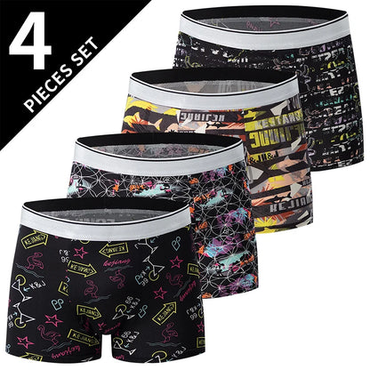 4-pack HERR Enfärgade Sexiga Boxershorts i Europa och Amerika, Antibakteriella, Andningsbara, Plusstorlekar, Herrshorts