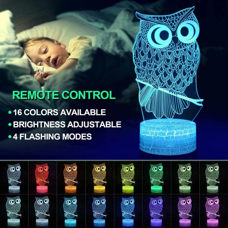 Nattuggla 3D-lamap LED-nattlampa för barn, sovrum, sängbordsdekor, barnnattlampa, födelsedagspresent för barn, pojkar och flickor