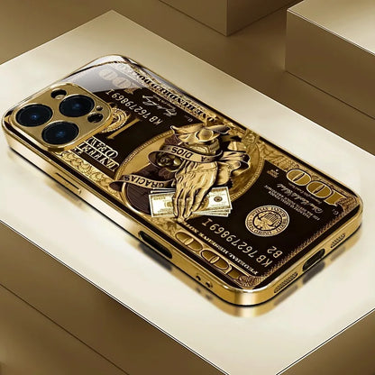 Kreativt ”Wealth Pattern”-mönster, guldmetallicfärgat glasfodral till iPhone 17, 16, 15, 14, 13, 12, 11 Pro Max, 15, 14 Plus, 17 Air och 16E