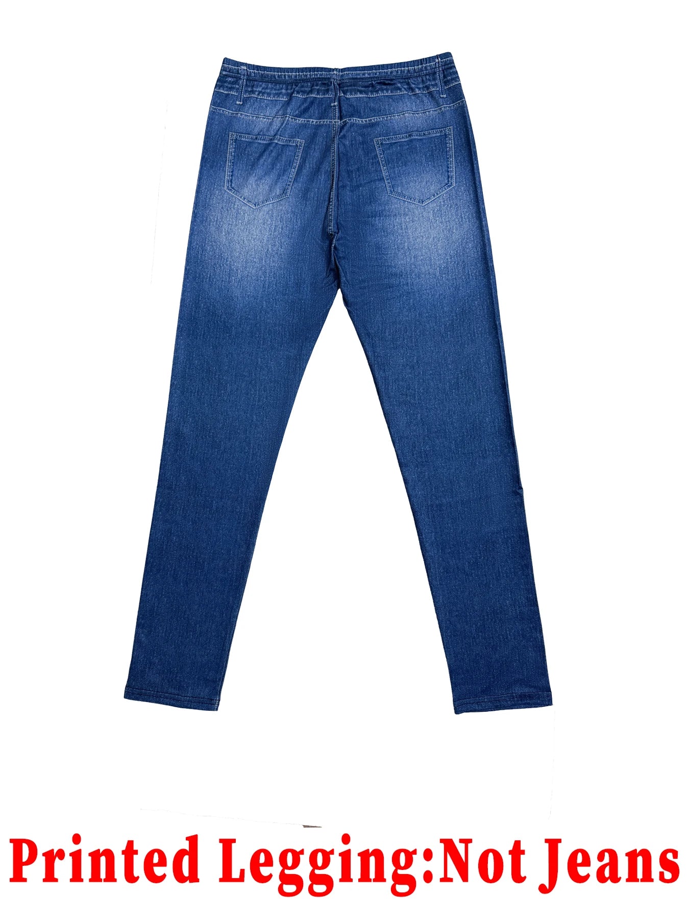 Modetryckta faux denim skinny byxor, hög midja elastisk höftlyftande magkontroll ytterkläder långa leggings
