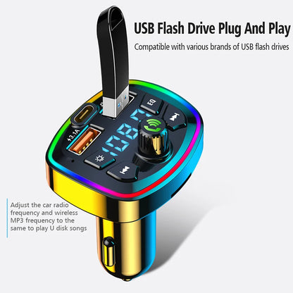 Bil Bluetooth 5.0 FM-sändare Trådlös Adapter Mikrofon Ljudmottagare Bil MP3-spelare 2.1A Dubbel USB Snabbladdare Biltillbehör