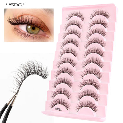 YSDO Halvögonfransar 3/10 par Naturliga Hela Lösögonfransar 3D-Fransar Kattögonfransar Lösögonfransförlängning Faux Cils Makeupverktyg