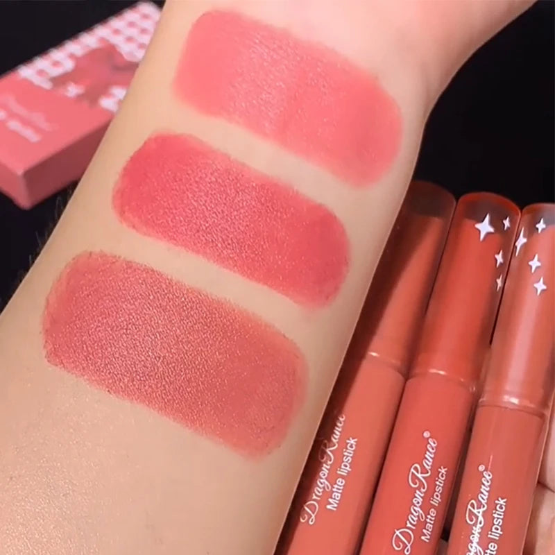 Nude Matte Läppstift Vattentäta Nude Rosa Läppstift Bleknar Inte Sexiga Röda Sammets Läppstift för Kvinnor Makeup Hållbar Läppkosmetika