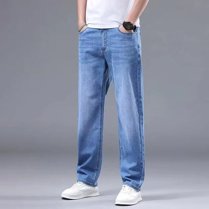 Vår Höst Herr Baggy Hög Midja Jeans Herrmode Casual Plus Size Byxor Klassiska Stretchiga Raka Ben Denimbyxor