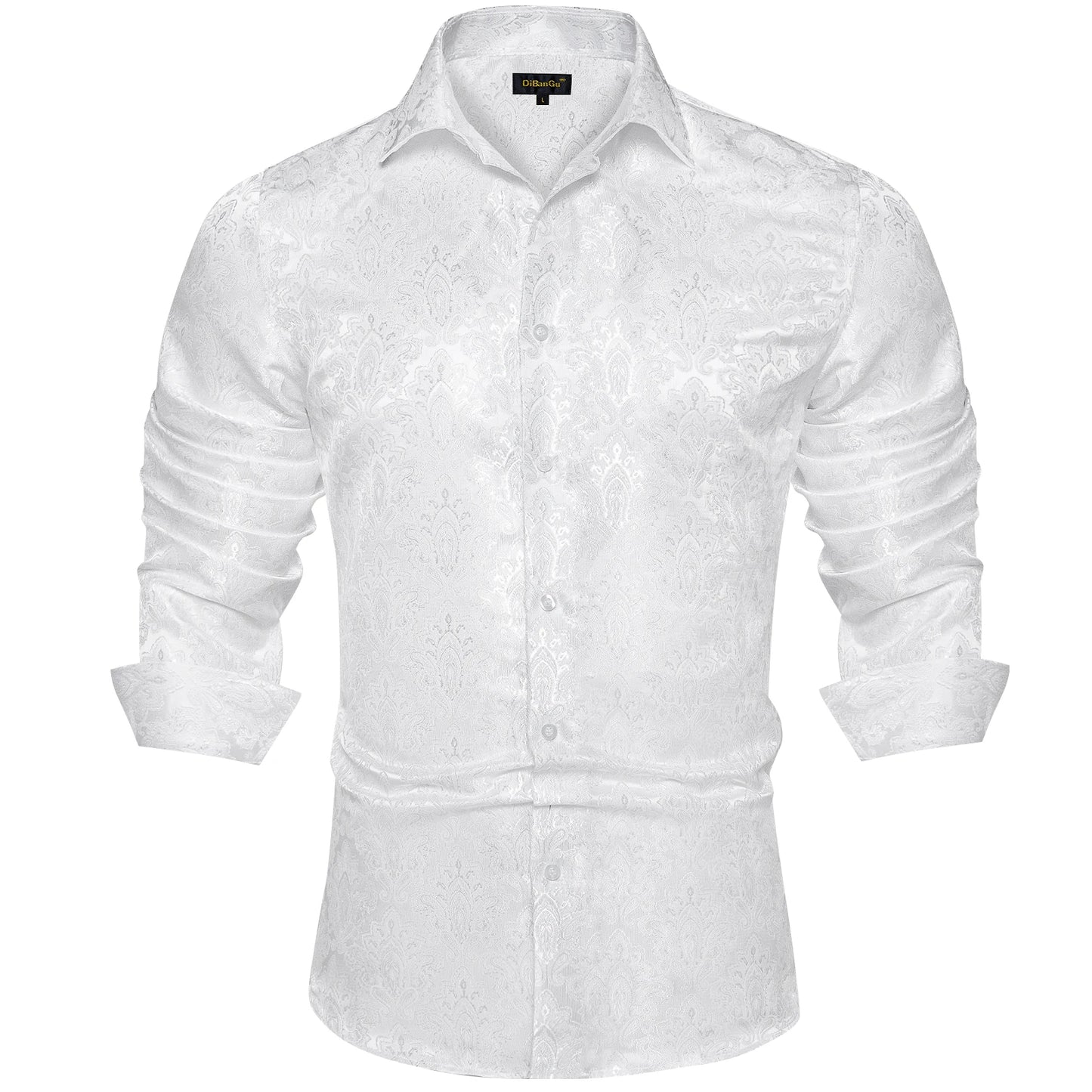 2026 Lyxig Herrskjorta Formell Bal Smoking Långärmad Siden Polyester Gyllene Färg Paisley Svarta Skjortor Blus Herrkläder