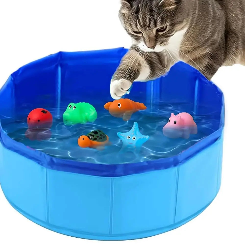 Hopfällbar kattpoolleksak Lekvattenbadkar för hundar och katter Sommarsvalt husdjursrengöringsbassäng med sköldpadda och sjöstjärna, bläckfiskdesign