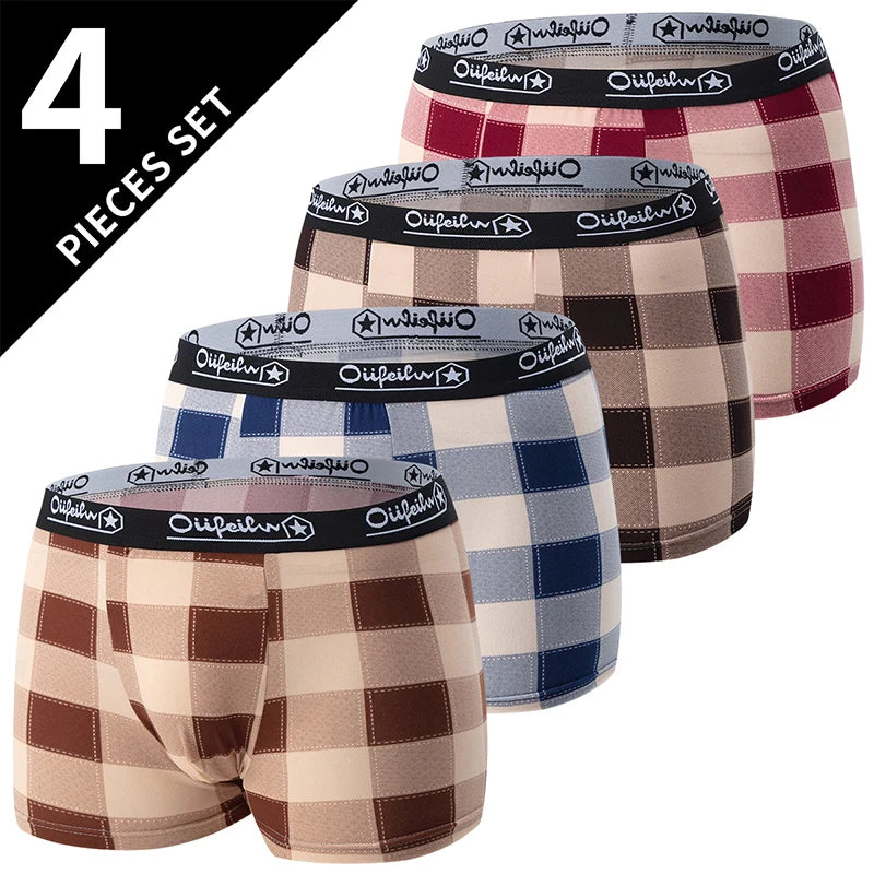 4-pack HERR Enfärgade Sexiga Boxershorts i Europa och Amerika, Antibakteriella, Andningsbara, Plusstorlekar, Herrshorts