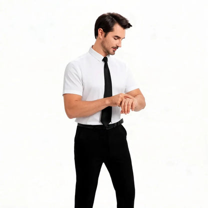 Herr Sommarskjorta för Business Kortärmad Stretchtyg Svart Utan Fickor Slim Fit Herrskjorta i Social Stil Hög Kvalitet 5XL