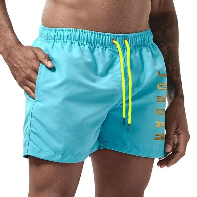 Herrshorts med snabbtorkande badkläder, unisex sport- och surfbrädeshorts, fodrade strandshorts, herr, full standard